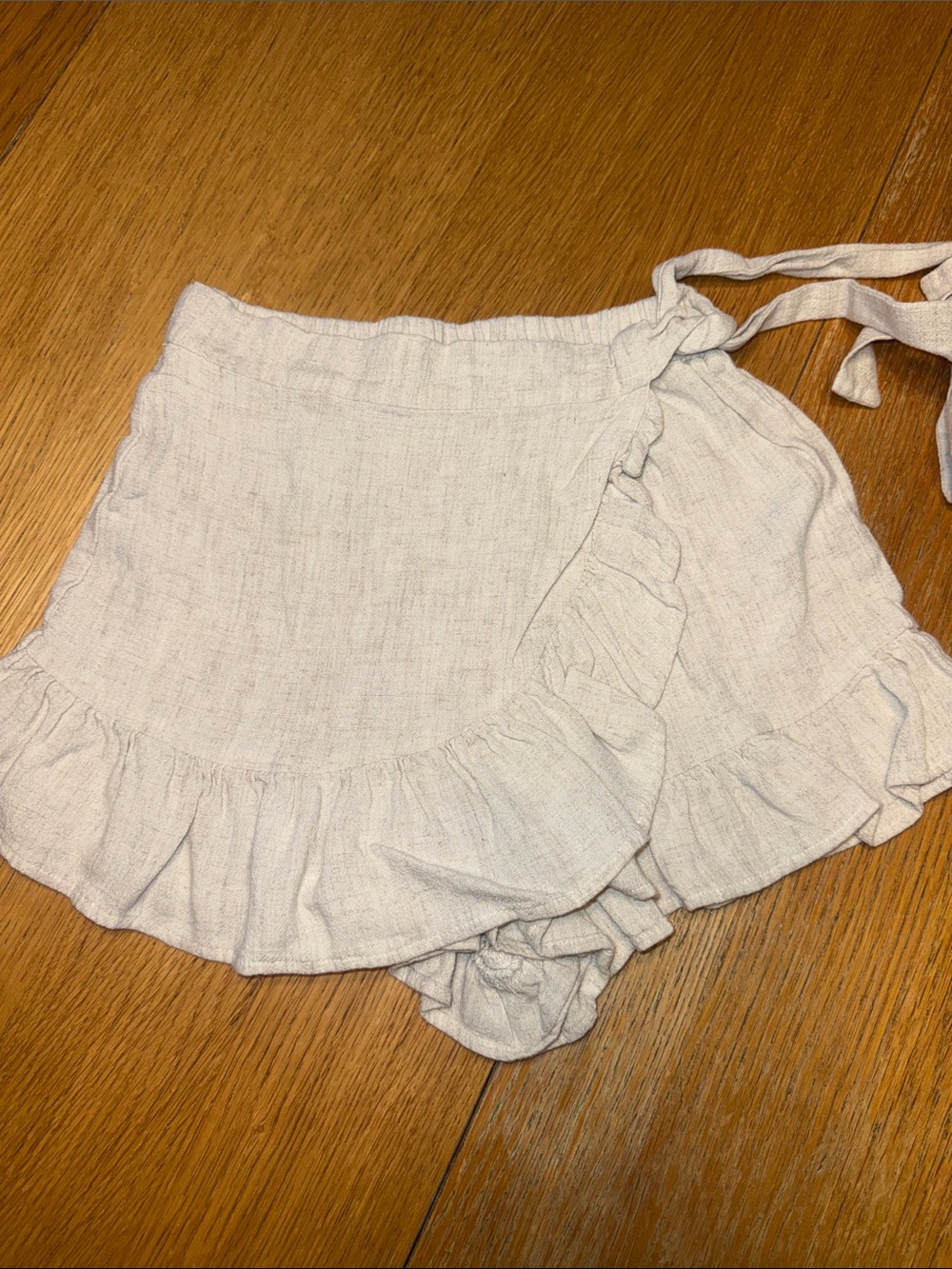 American Threads Cream Wrap Ruffle Skort with Tie Waist